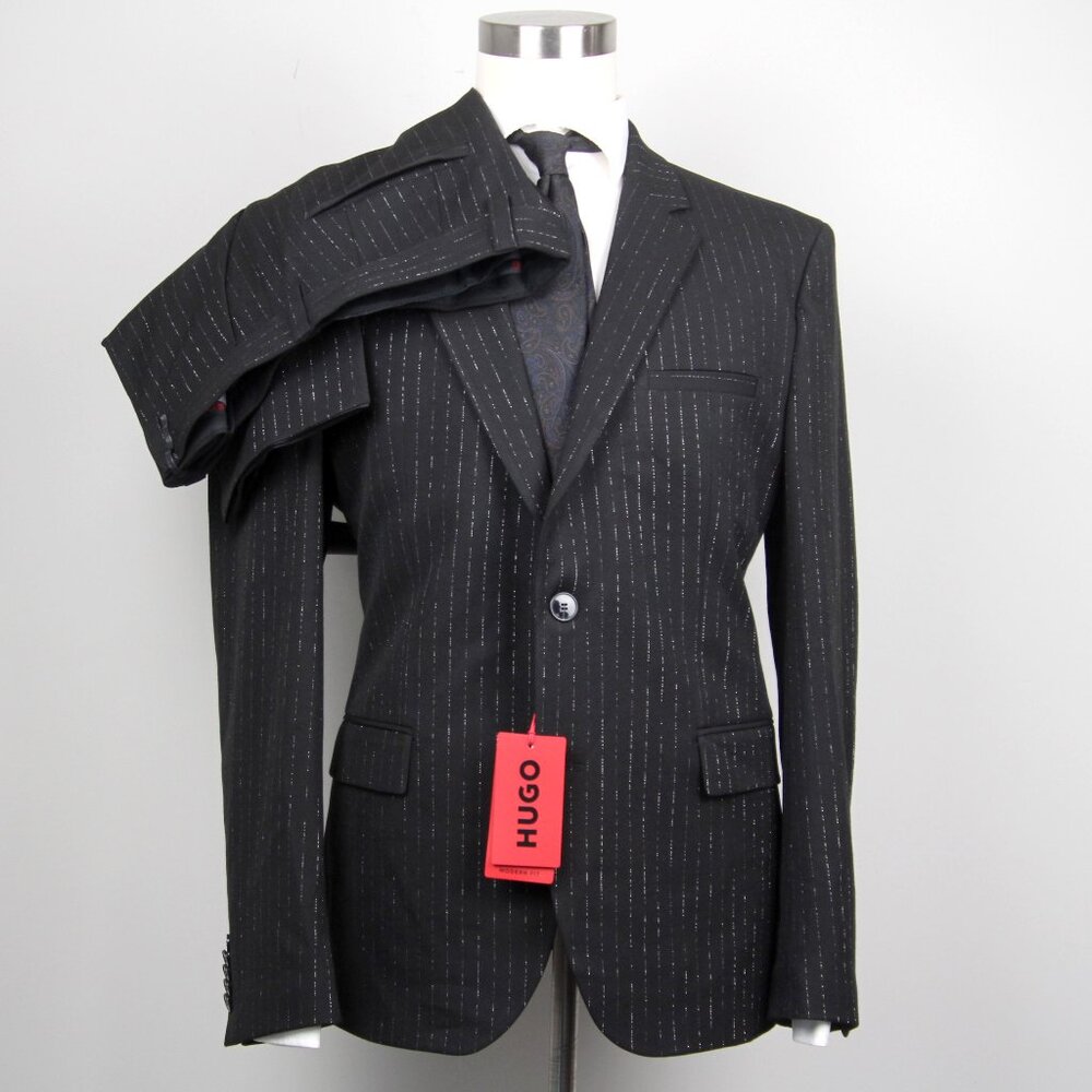 HUGO Black Pinstripe Suit